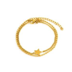 Bracelet double couche en acier inoxydable doré avec pendentif étoile pour femme élégante