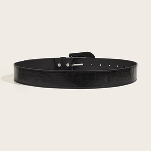 Women's vintage black crocodile embossed leather belt with silver butterfly buckle detail