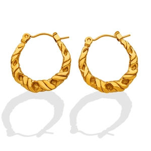 18K gold plated stainless steel twisted rope C-shaped hoop earrings for women