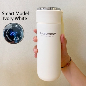 Thermos intelligent blanc ivoire en inox avec affichage numérique de la température en direct