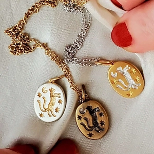 Collier Pendentif Chat Lune Et Étoile En Acier Titane Plaqué Or 18K Style Tarot Vintage Bijoux Pour Femmes Hommes