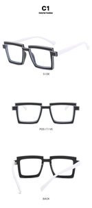 Multiple views showing C1 black and white square TR90 frame with side and back angles
