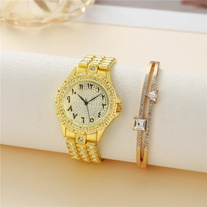 Luxus Damen Quarzuhr Armband Mit Strass Inlaid Legierung Analog Arabische Hindi Ziffern Mode Elegant Schmuck