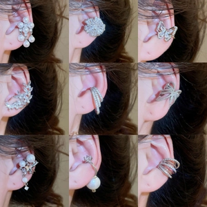 Butterfly Artificial Pearl Ear Cuffs No Piercing Zircon Copper Jewelry Elegant Flower Star Korean Fashion For Women Daily Wear
