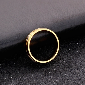 Close-up of 18k gold plated stainless steel ring with smooth minimalist pattern