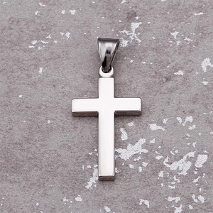 Minimalist silver cross pendant made of polished stainless steel for men and women