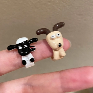Cute cartoon sheep open rings set featuring Shaun the Sheep inspired resin animal design