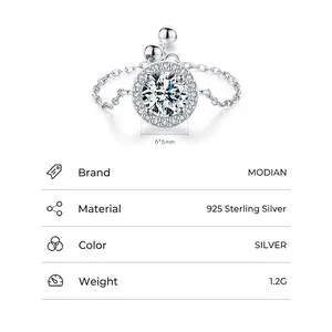 Luxurious S925 sterling silver chain ring featuring a 6mm round stone and halo pavé detail
