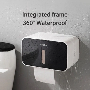 Wall-mounted waterproof toilet paper holder with transparent window in black and white