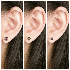 S925 silver stud earrings with colorful gradient crystal balls in three different sizes
