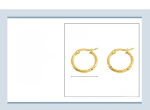 Macro detail of 19mm 18K gold plated stainless steel hoop earrings with textured spiral design
