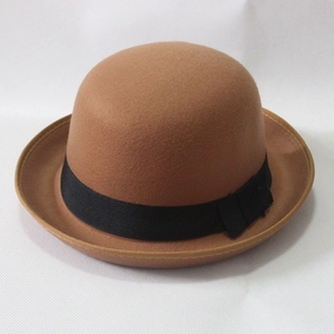 Brauner Woll-Melonenhut mit schwarzem Ripsband und flacher Schleife für Damen und Herren
