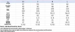 Detailed size guide table for women's soft jacket in XS to L with measurements