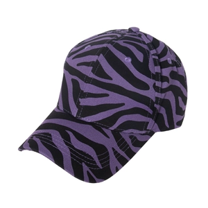 Fashionable purple zebra striped baseball cap with a classic curved brim on white background