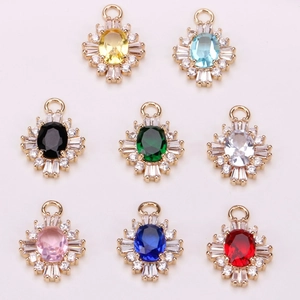 Sunflower Halo Pendant Charms Copper Gold Plated Oval Zircon Rhinestone For DIY Necklace Bracelet Earring Jewelry Making