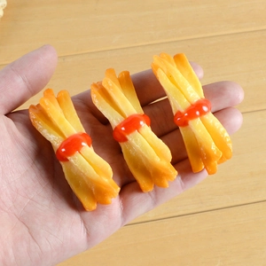 Realistic PVC French fries keychain with ketchup sauce miniature food model accessory