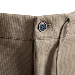 Mens casual khaki business pants featuring textured fabric and adjustable drawstring waist