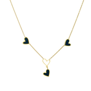 Collana in acciaio inossidabile placcato oro con pendenti a cuore neri e design elegante
