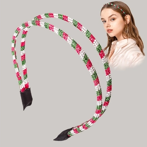 Christmas Headband Rhinestone Red Green White Festive Party Hair Hoop Vintage Hair Accessories For Women Girls