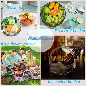 Multi-use round resin bucket mold used as ice bucket, fruit basket, and wine cooler