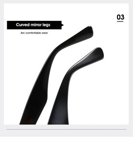 Close-up of curved glossy black sunglass temples with comfortable arc design on white background