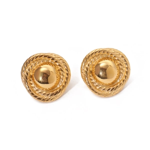 18k gold plated stainless steel stud earrings with elegant twisted rope texture borders