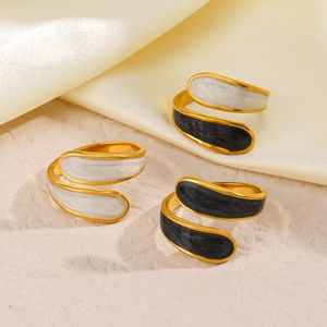 Vintage Enamel Open Ring Stainless Steel 18K Gold Plated Adjustable Minimalist Geometric Jewelry For Women