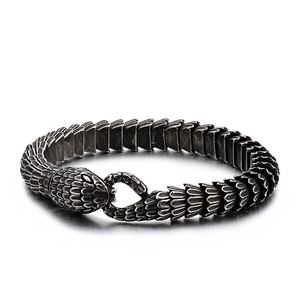 Herrenarmband aus Edelstahl im Schlangen-Design mit Retro-Schuppenmuster und Diamanten