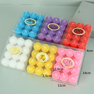 Colorful round unscented tea light candle set in transparent 9-piece gift boxes