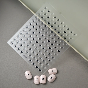 Autocollants 3D pour ongles Co-265 avec lettres noires et étoiles pour manucure DIY