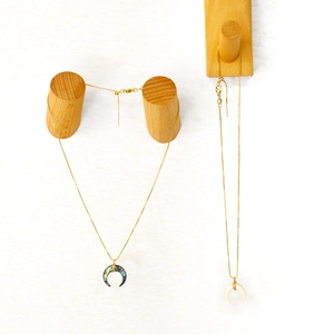 Bohemian gold crescent moon pendant necklaces with rainbow shell and ivory resin details