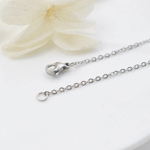 Polished silver titanium steel cable chain necklace with lobster clasp on white petals