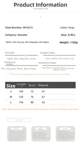 Detailed size guide and material specs for the off-shoulder knit long sleeve dress