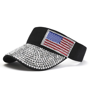 Moda Strass Bandiera USA Visiera Parasole Cappello Per Donna Poliestere Sport All'aperto Visiera Tennis Regolabile Protezione Solare