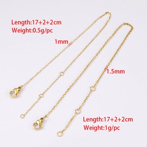 Stainless steel cross chain bracelets with lobster clasp and extension in 1mm and 1.5mm widths