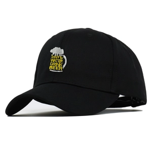 Classic black baseball cap featuring SAVE WATER DRINK BEER embroidery with beer mug graphic