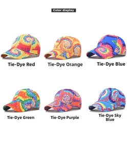 Grille détaillée de six casquettes de baseball en coton graffiti tie-dye pour l'extérieur