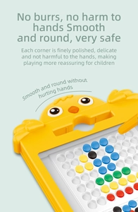 Detail of magnetic drawing board showing smooth round edges and safe colorful beads