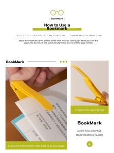 Detailed guide for duck-shaped yellow silicone bookmark showing automatic page-tracking