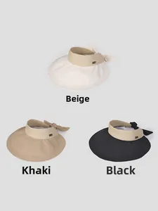 Cream, khaki, and black open-top sun hats with quilted brims and woven straw bands