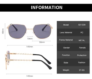 Detailed dimension guide for square metal sunglasses showing frame width and lens height