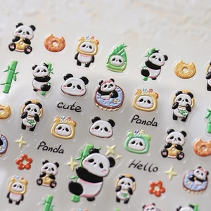 3D cute panda nail art stickers with bamboo and stars for DIY manicure decoration