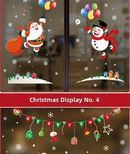 Detailed Christmas window stickers with Santa Claus, snowmen and Merry Xmas banner