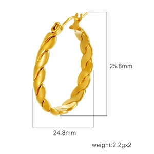 Créoles torsadées en acier inoxydable doré, diamètre 25,8 mm avec texture corde détaillée