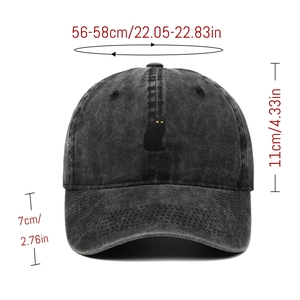 Gewaschene Baumwoll-Baseballkappe mit schwarzer Katzenstickerei und 56-58cm Kopfumfang