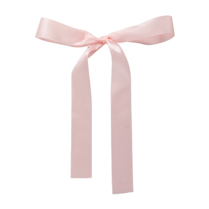 Pink satin ribbon bow hair clip with long streamers and elegant balletcore style aesthetic