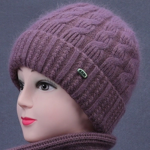 Women Winter Beanie Hat Scarf Set Cable Knitted Fleece Lined Warm Thickened Solid Color Hat Scarf For Elderly Mother