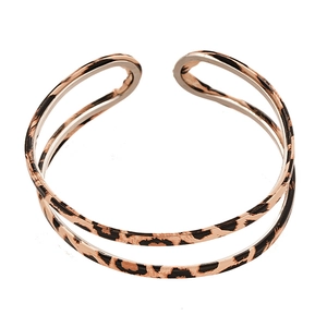 Retro leopard print double-layer open bangle in rose gold finish for women