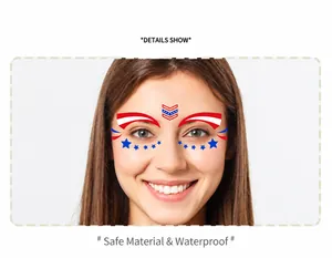 Detail of waterproof USA 250th anniversary face tattoos with flag stars and stripes