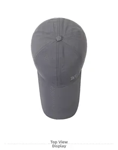 Top view of dark grey quick-dry mesh baseball cap with embroidered M logo detail